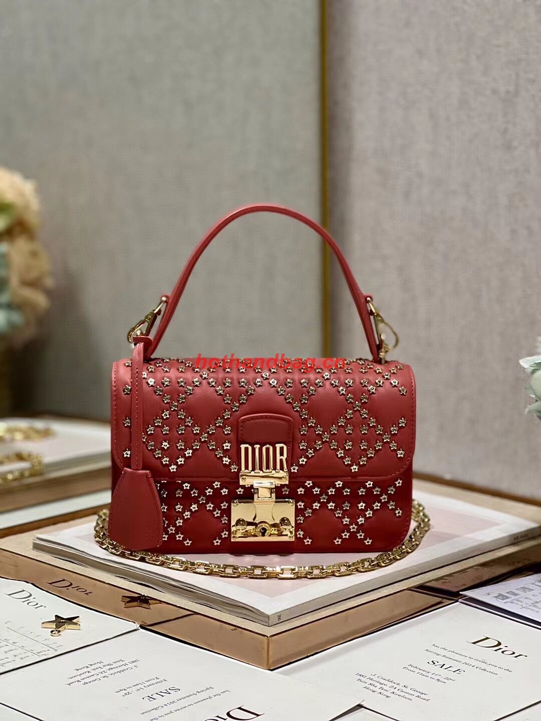 DIOR BAG Lucky Star Cannage Lambskin C2628 red