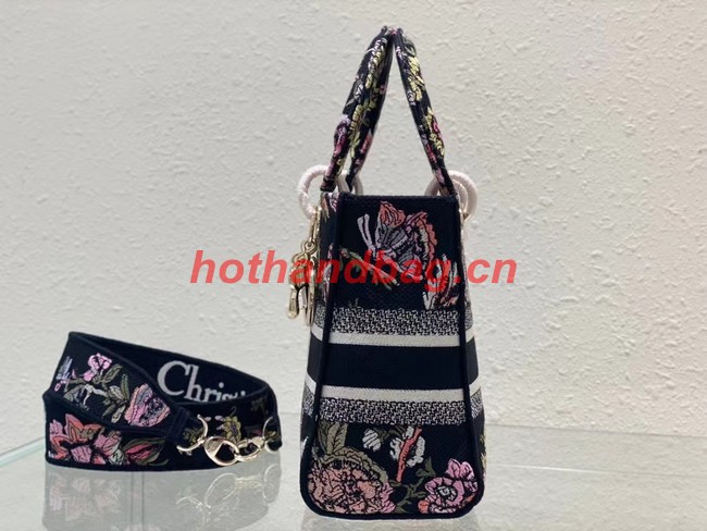 MEDIUM LADY D-LITE BAG Black Multicolor Dior Jardin Botanique Embroidery M0565O