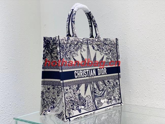 LARGE DIOR BOOK TOTE White and Blue Multicolor Reve dInfini Embroidery M1286Z