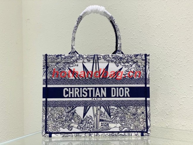 MEDIUM DIOR BOOK TOTE White and Blue Reve d Infini Embroidery M1296ZR