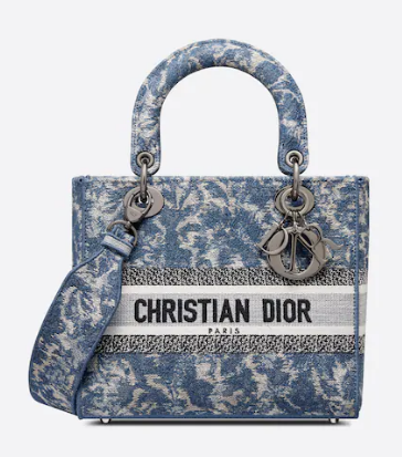 MEDIUM LADY D-LITE BAG Blue Dior Brocart Denim-Effect Embroidery M0565