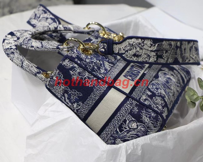 Dior MEDIUM LADY D-LITE BAG Blue Toile de Jouy Reverse Embroidery M0565