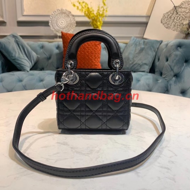 MICRO LADY DIOR BAG Scarlet Cannage Lambskin S0856O black&silver