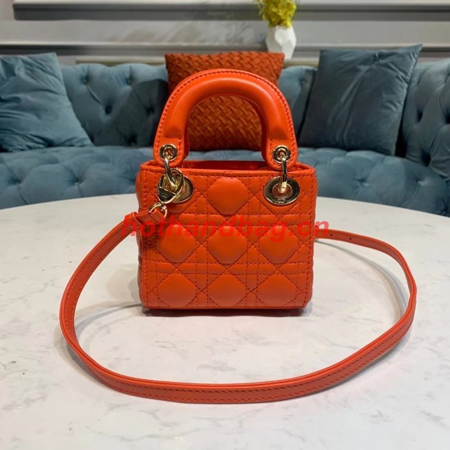 MICRO LADY DIOR BAG Scarlet Cannage Lambskin S0856O orange&gold