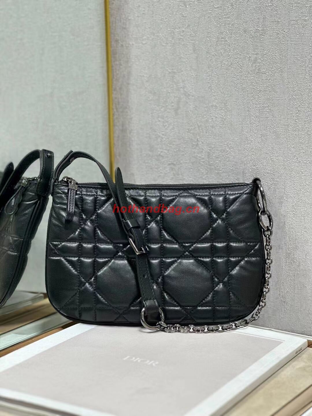 MINI DIOR CARO TULIP BAG Black Quilted Macrocannage Calfskin S5139B