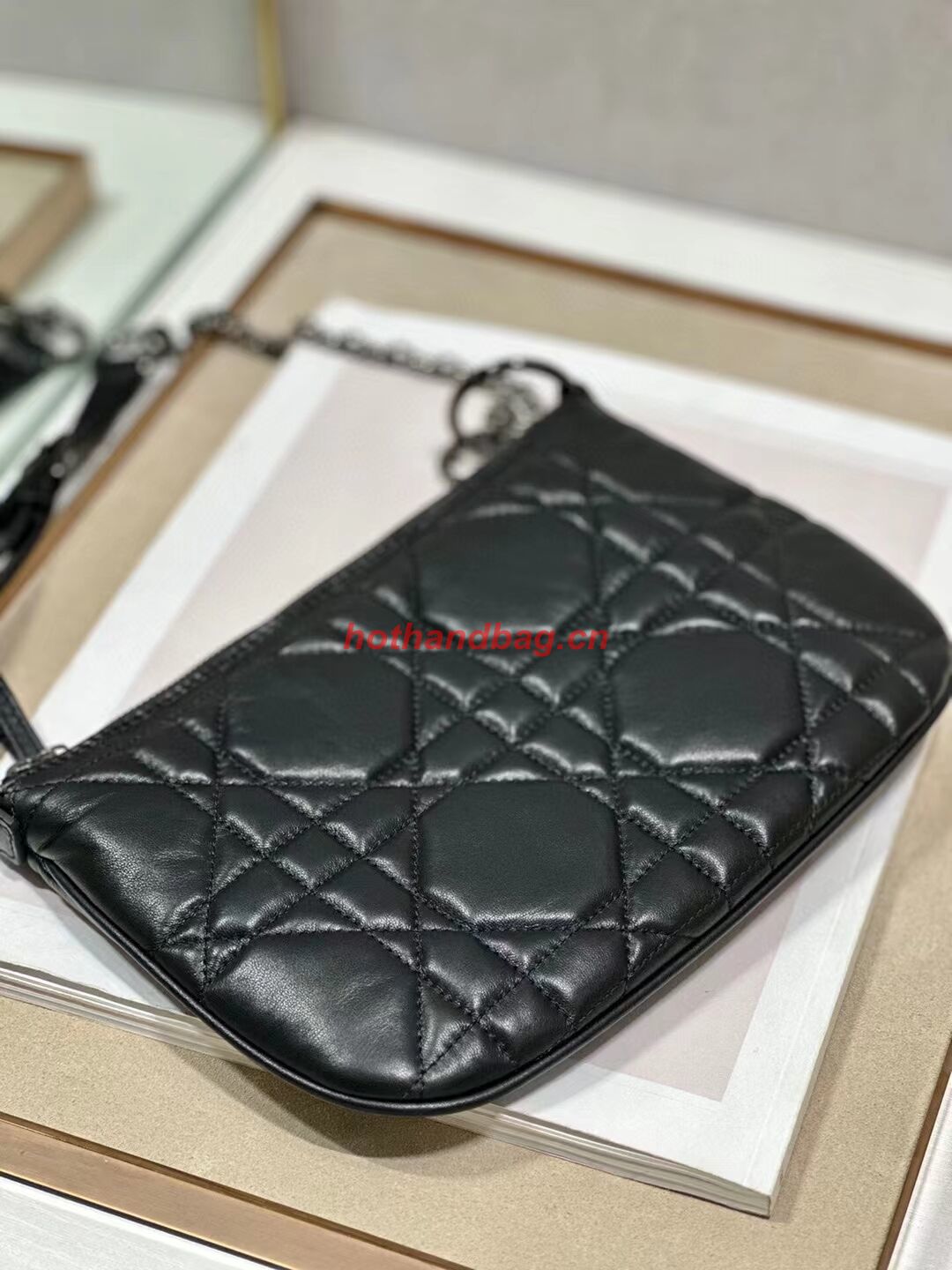 MINI DIOR CARO TULIP BAG Black Quilted Macrocannage Calfskin S5139B