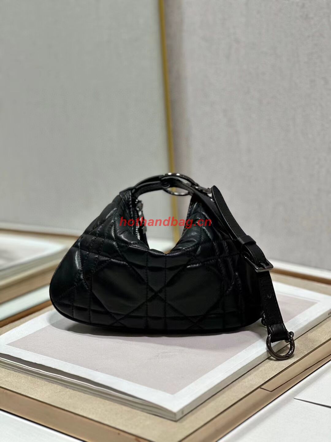 MINI DIOR CARO TULIP BAG Black Quilted Macrocannage Calfskin S5139B