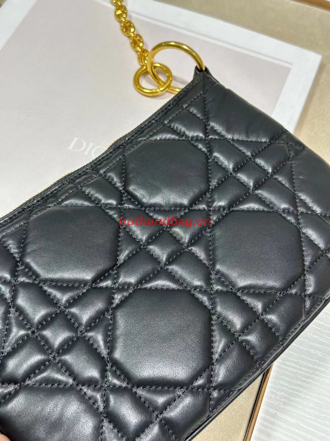 MINI DIOR CARO TULIP BAG Black Quilted Macrocannage Calfskin S5139Bb