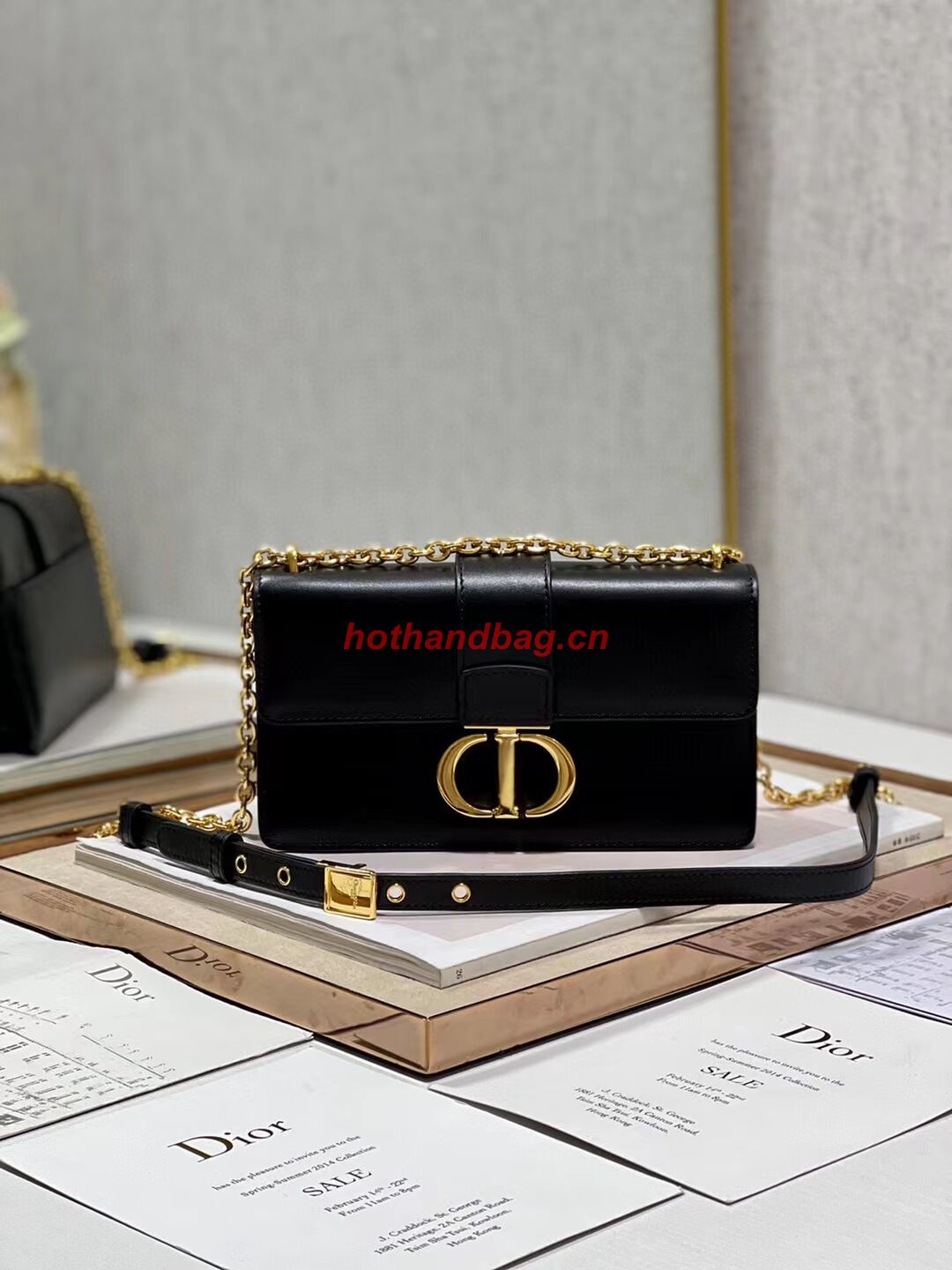 DIOR 30 MONTAIGNE EAST-WEST BAG WITH CHAIN Calfskin M9334 black