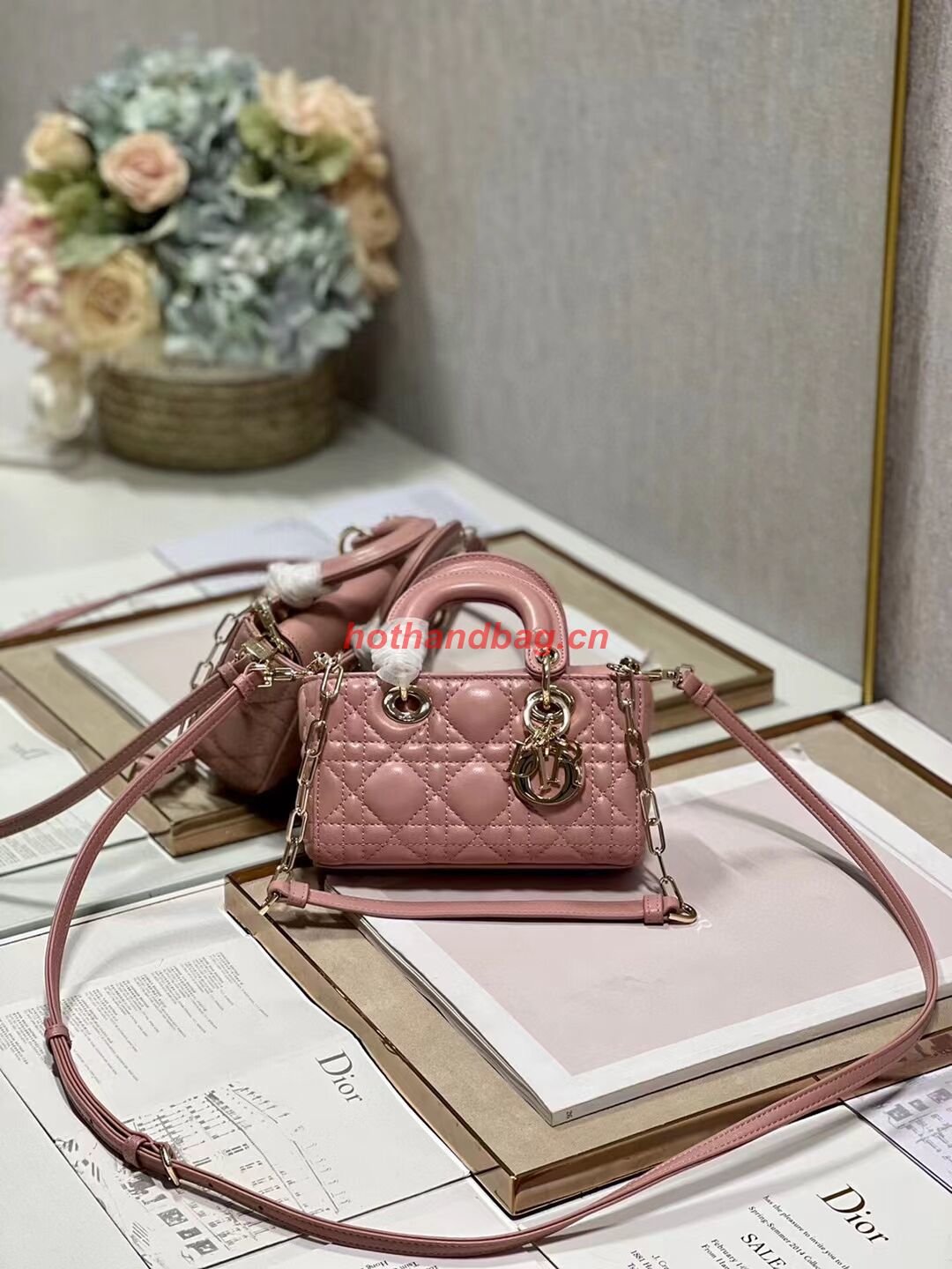 DIOR MICRO LADY D-JOY BAG Cannage Lambskin S0910 pink