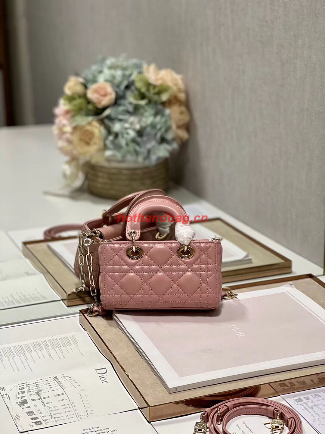 DIOR MICRO LADY D-JOY BAG Cannage Lambskin S0910 pink