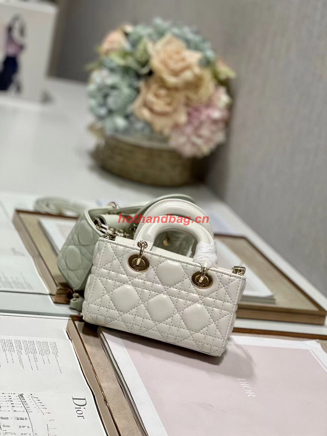 DIOR MICRO LADY D-JOY BAG Cannage Lambskin S0910 white