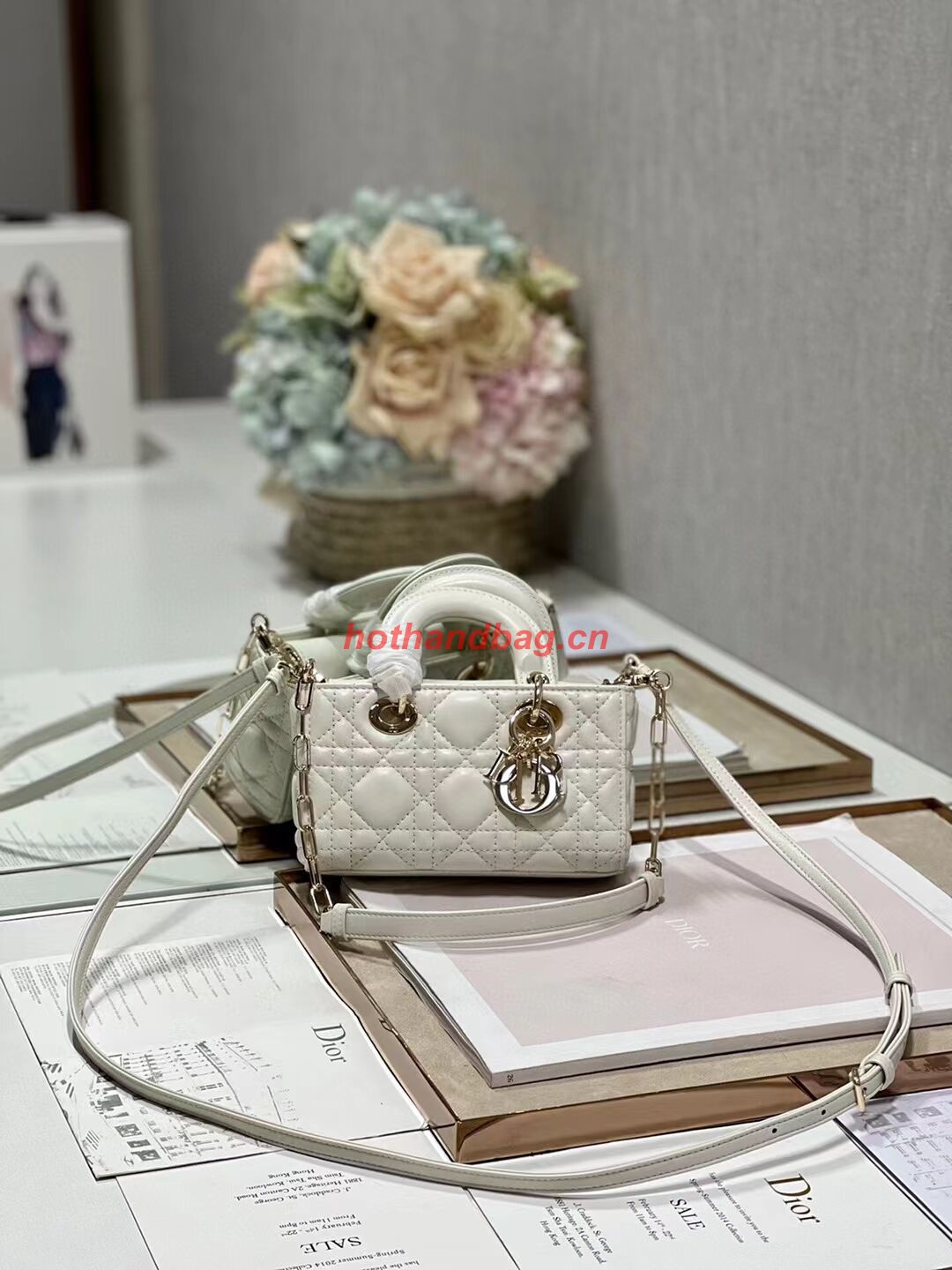 DIOR MICRO LADY D-JOY BAG Cannage Lambskin S0910 white