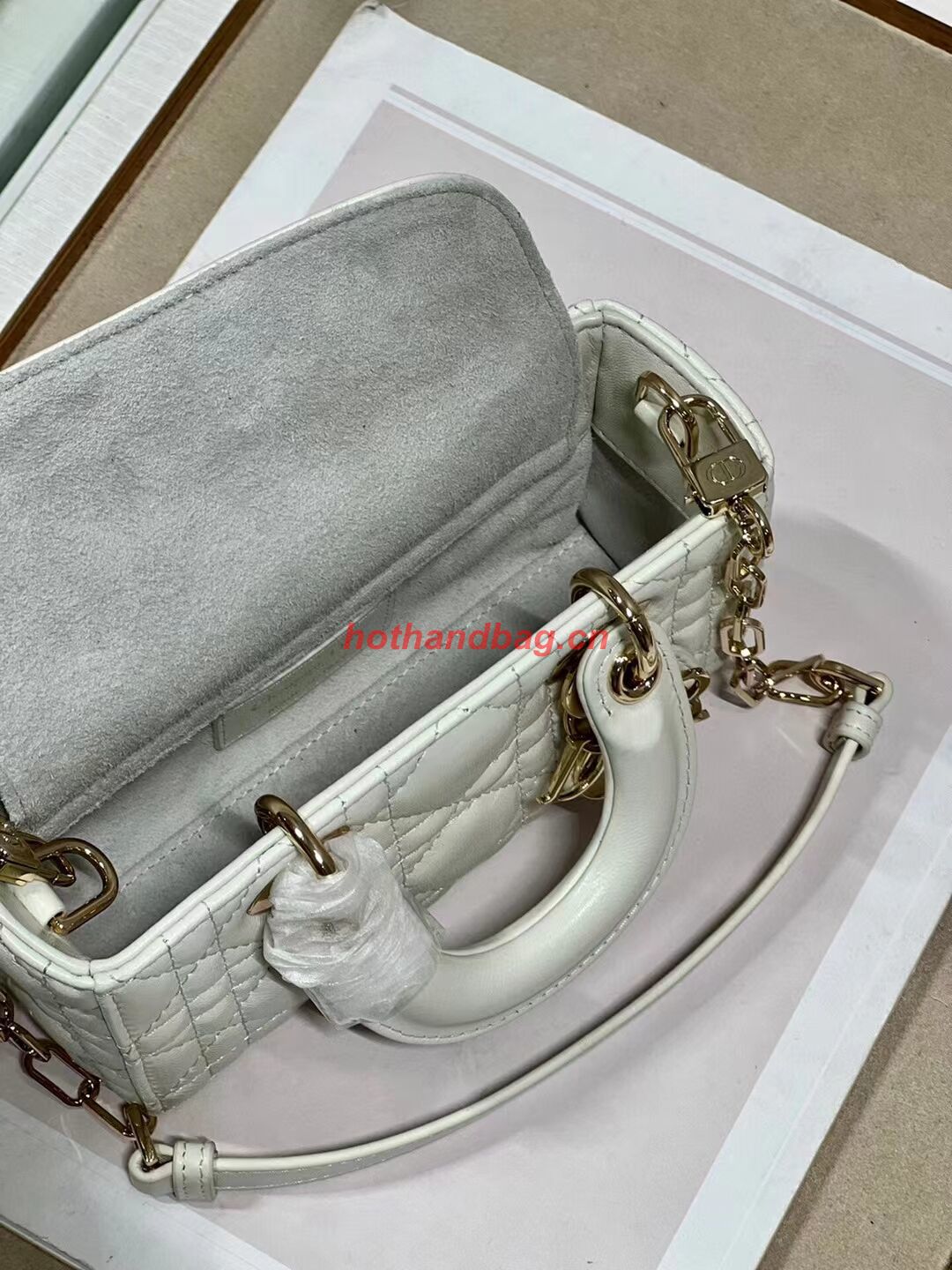 DIOR MICRO LADY D-JOY BAG Cannage Lambskin S0910 white