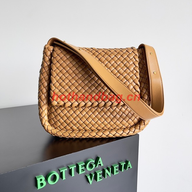 Bottega Veneta Small padded intreccio leather shoulder bag 709418 Caramel