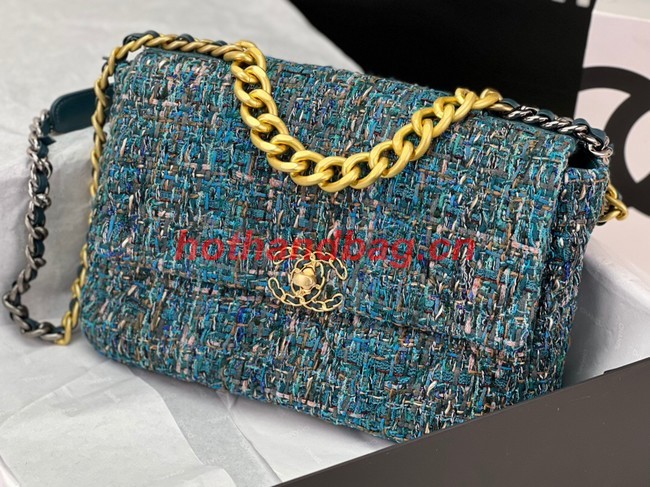 CHANEL 19 HANDBAG Cotton Tweed AS1161 blue