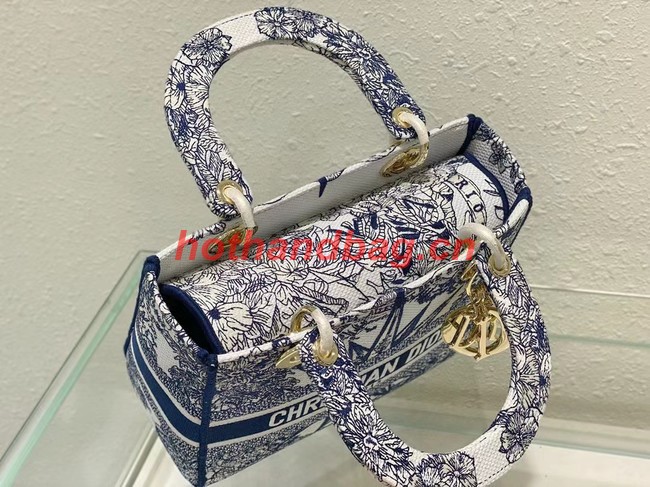 DIOR MEDIUM LADY D-LITE BAG Blue Multicolor Re ve dInfini Embroidery M0565O