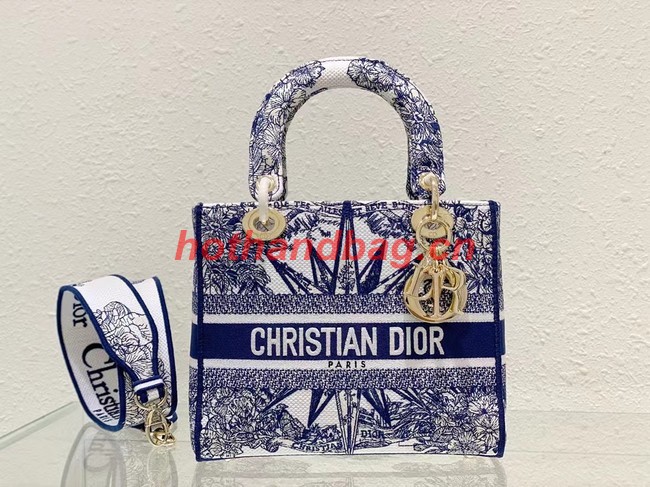 DIOR MEDIUM LADY D-LITE BAG Blue Multicolor Re ve dInfini Embroidery M0565O