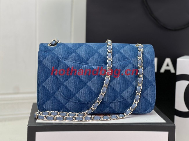 Chanel CLASSIC HANDBAG Printed Denim & Gold-Tone Metal A01112 Light Blue