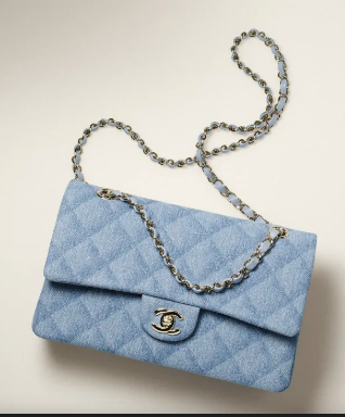 Chanel CLASSIC HANDBAG Printed Denim & Gold-Tone Metal A01112 Light Blue