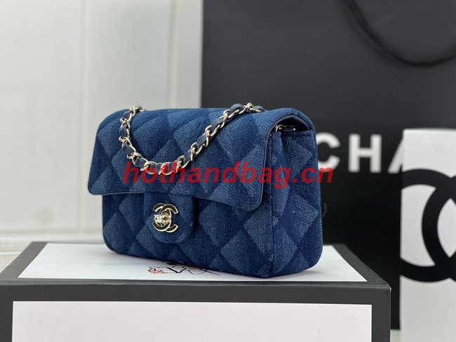 Chanel CLASSIC HANDBAG Printed Denim & Gold-Tone Metal A01116 Dark Blue