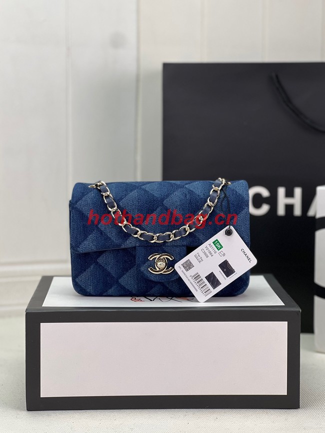 Chanel CLASSIC HANDBAG Printed Denim & Gold-Tone Metal A01116 Dark Blue