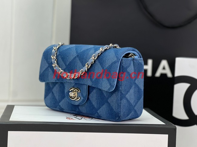 Chanel CLASSIC HANDBAG Printed Denim & Gold-Tone Metal A01116 Light Blue