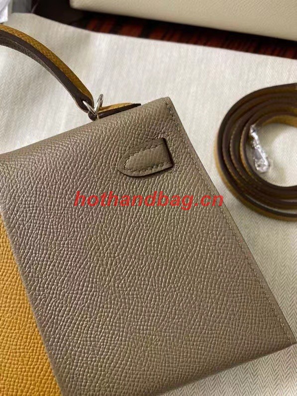 Hermes Kelly 19cm Shoulder Bags Epsom Leather KL19 Silver hardware gray&yellow