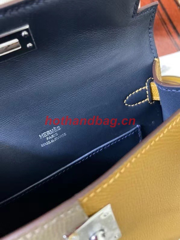 Hermes Kelly 19cm Shoulder Bags Epsom Leather KL19 Silver hardware gray&yellow