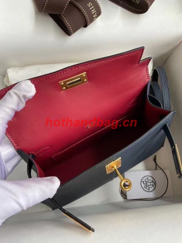 Hermes Kelly 19cm Shoulder Bags Epsom KL19 gold hardware black&Royal blue