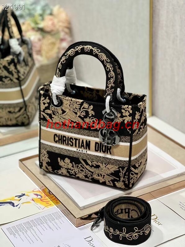 MEDIUM LADY D-LITE BAG Embroidery M0565 black