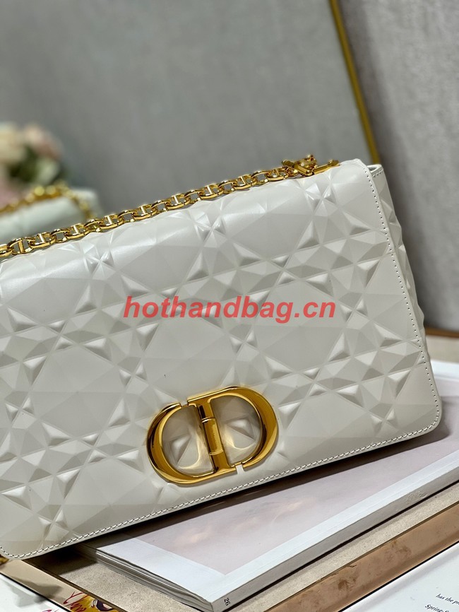 MEDIUM DIOR CARO BAG Cannage Calfskin with Diamond Motif M9241UW white&gold