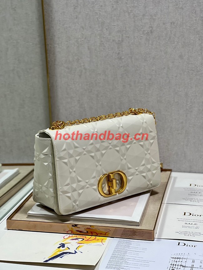 MEDIUM DIOR CARO BAG Cannage Calfskin with Diamond Motif M9241UW white&gold