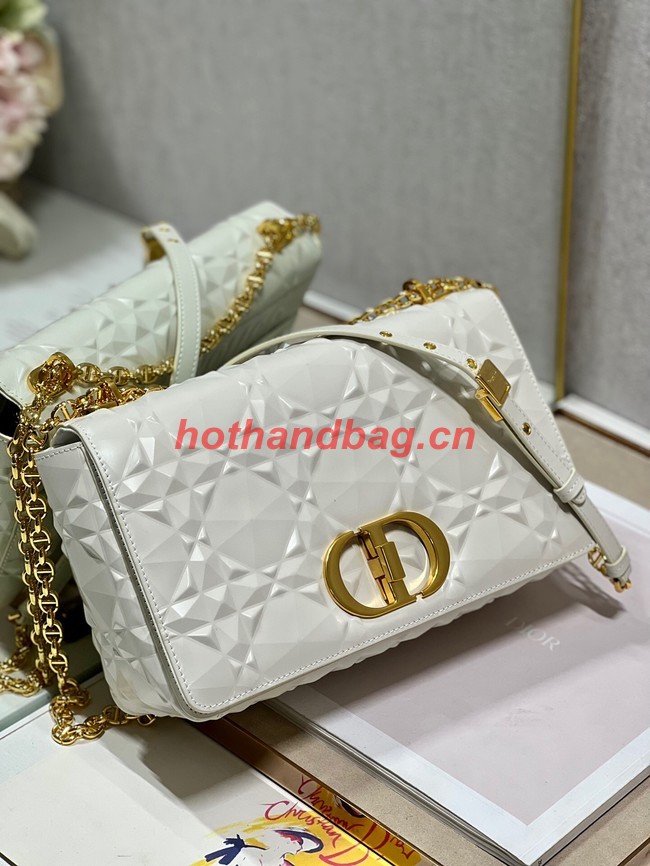 MEDIUM DIOR CARO BAG Cannage Calfskin with Diamond Motif M9241UW white&gold