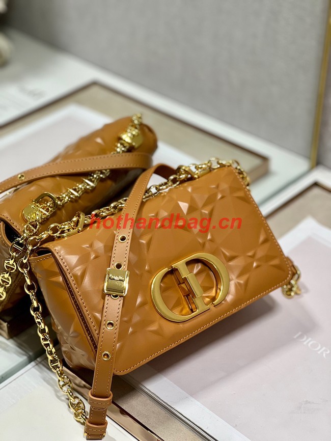 SMALL DIOR CARO BAG Cannage Calfskin with Diamond Motif M9243UW brown&gold