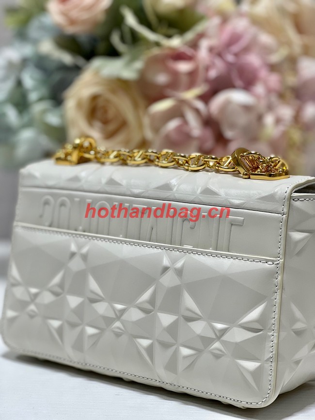 SMALL DIOR CARO BAG Cannage Calfskin with Diamond Motif M9243UW white&gold