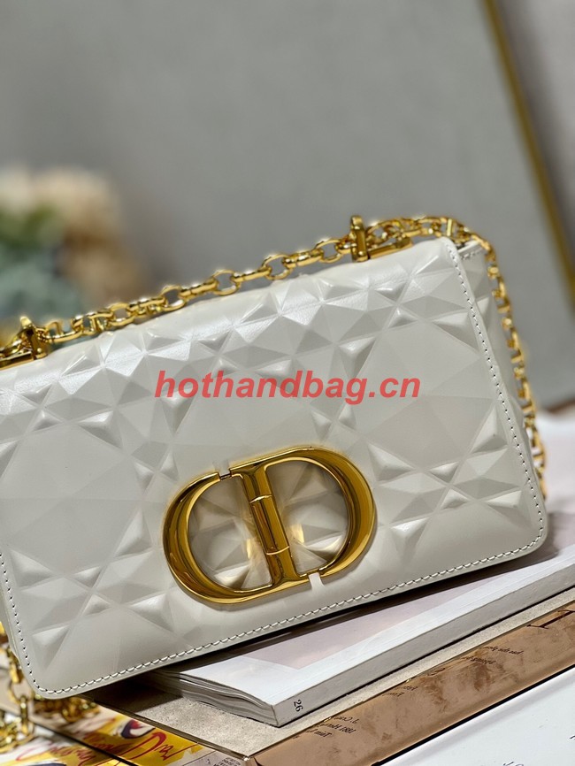 SMALL DIOR CARO BAG Cannage Calfskin with Diamond Motif M9243UW white&gold