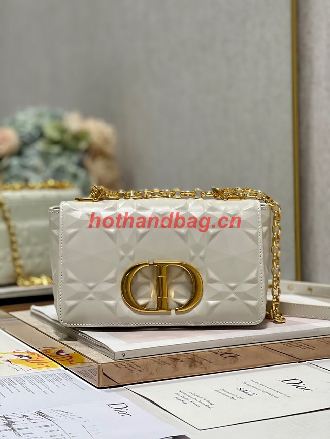 SMALL DIOR CARO BAG Cannage Calfskin with Diamond Motif M9243UW white&gold