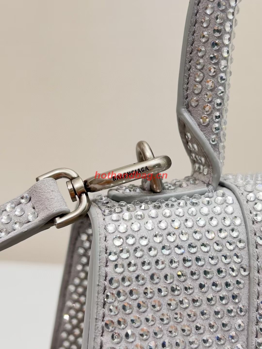 Balenciaga WOMENS HOURGLASS SMALL HANDBAG WITH RHINESTONES 592834 silver