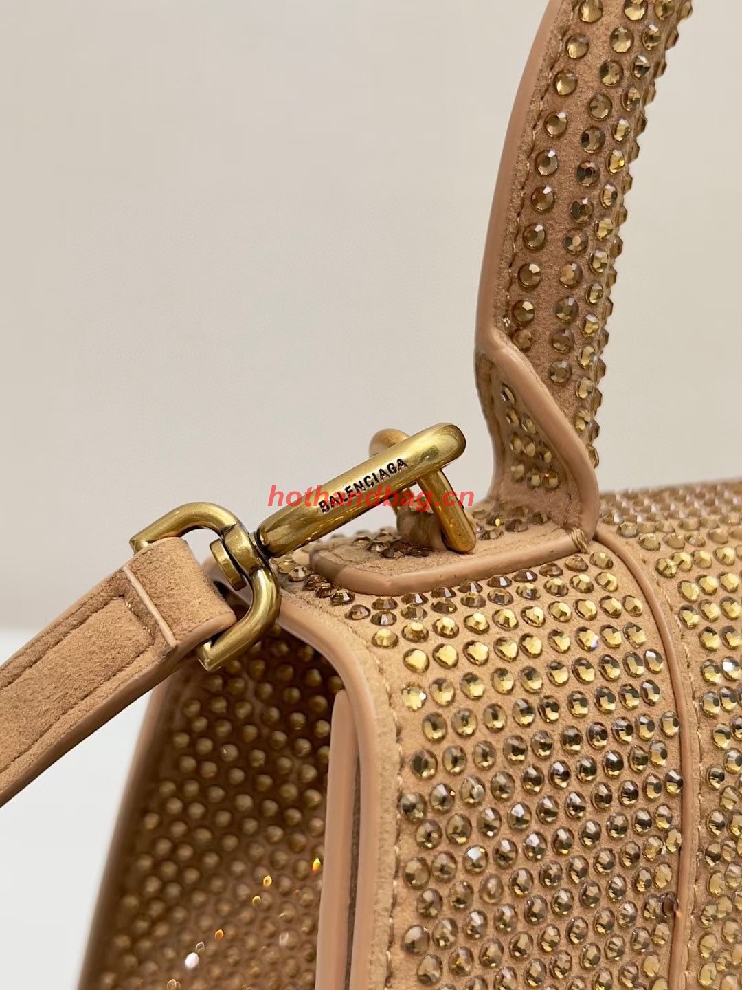 Balenciaga WOMENS HOURGLASS XS HANDBAG WITH RHINESTONES 283328 IN gold