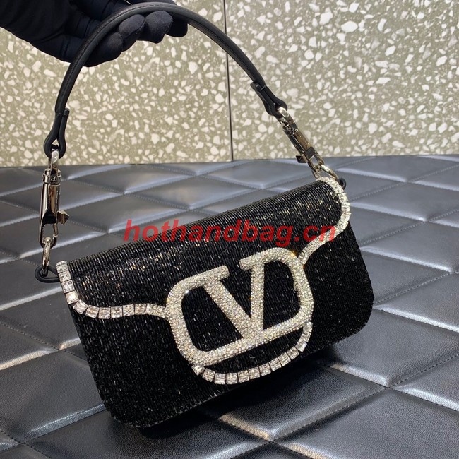 VALENTINO MINI LOCO imitation crystal shoulder bag WB0K53SL black