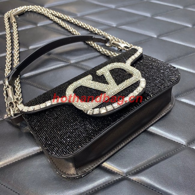 VALENTINO MINI LOCO imitation crystal shoulder bag WB0K53SL black