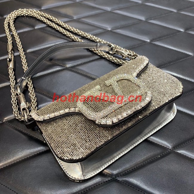 VALENTINO MINI LOCO imitation crystal shoulder bag WB0K53SL silver