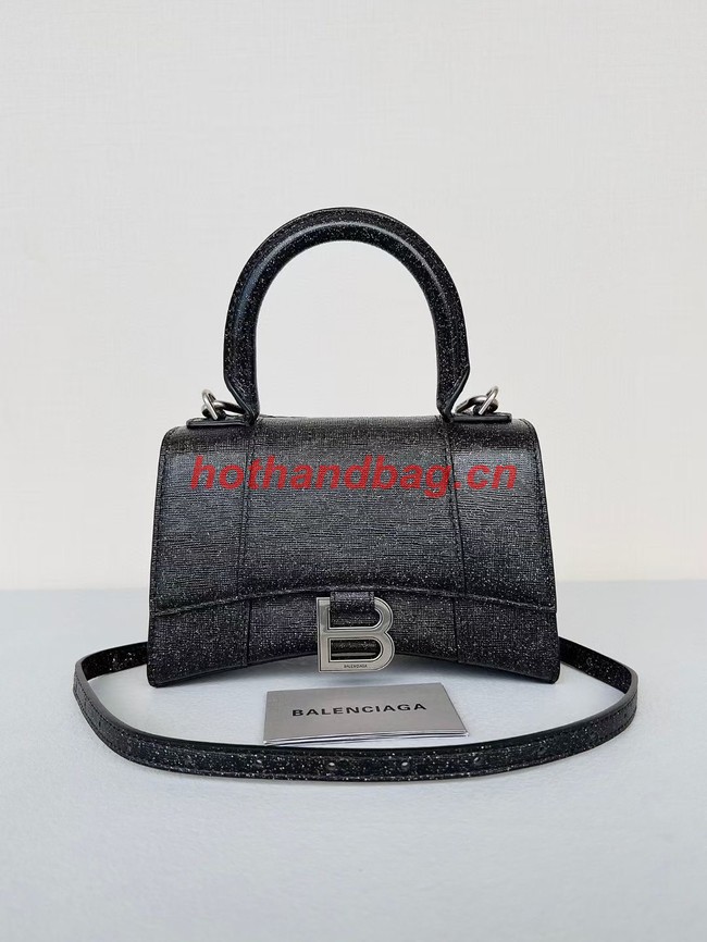 Balenciaga WOMENS HOURGLASS XS HANDBAG IN SPARKLING FABRIC 592833 IN BLACK