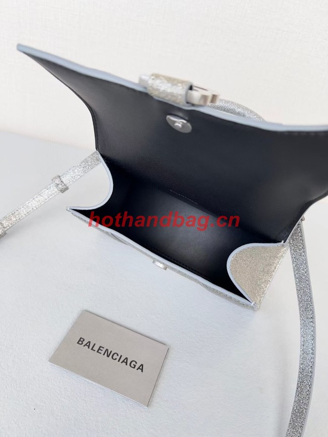 Balenciaga WOMENS HOURGLASS XS HANDBAG IN SPARKLING FABRIC 592833 IN SILVER