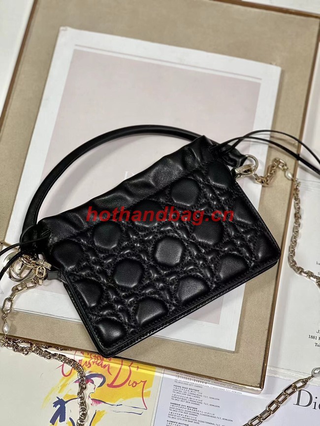 LADY DIOR TOP HANDLE DRAWSTRING MINI BAG Black Cannage Lambskin S0981ON