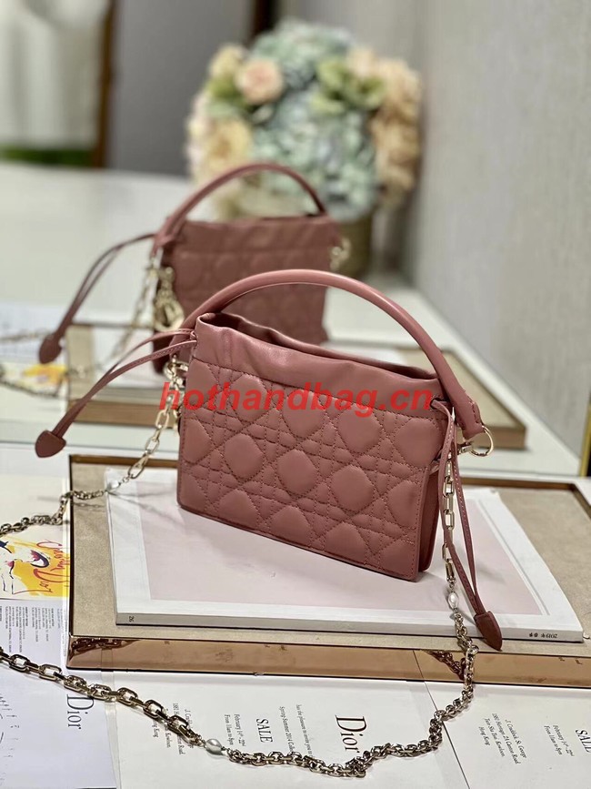 LADY DIOR TOP HANDLE DRAWSTRING MINI BAG Peony Pink Cannage Lambskin S0981O