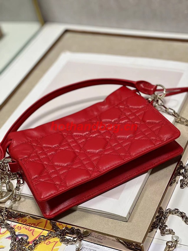 LADY DIOR TOP HANDLE DRAWSTRING MINI BAG Scarlet Red Cannage Lambskin S0981ON