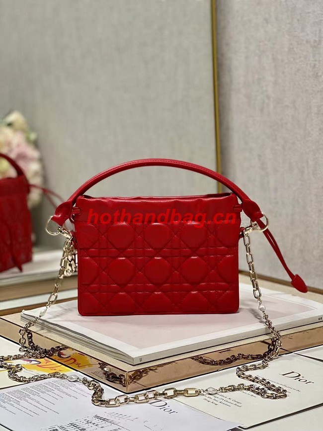 LADY DIOR TOP HANDLE DRAWSTRING MINI BAG Scarlet Red Cannage Lambskin S0981ON