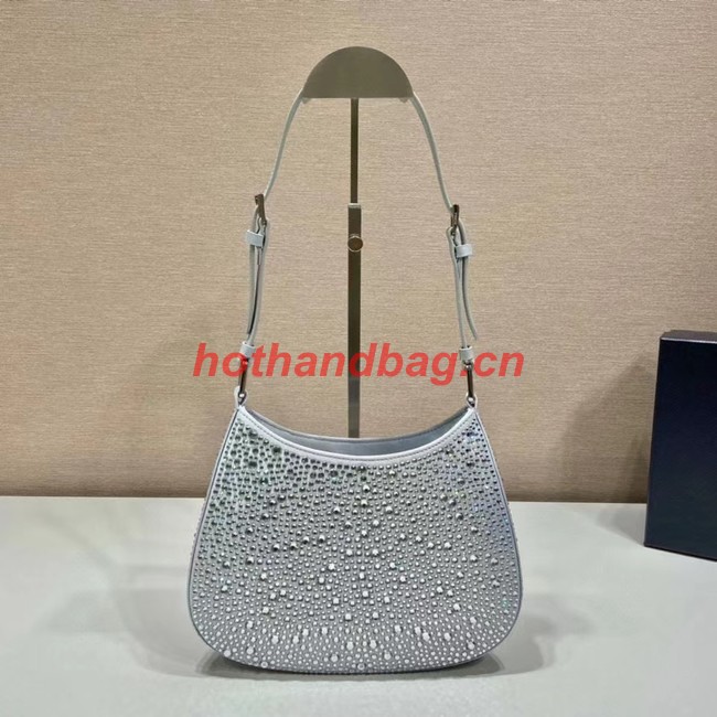 Prada Cleo satin bag with crystals 1BC169 silver